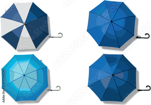 Colorful Umbrella Set Featuring Blue and White Designs for Rain Protection, Weather Gear, and Outdoor Accessories