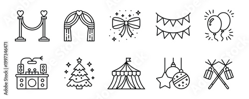 Collection of festive icons for parties and celebrations