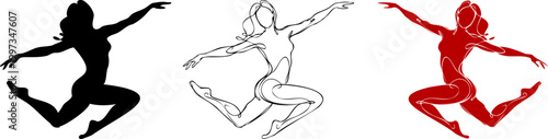 Dynamic silhouettes of a female dancer showing various artistic styles.