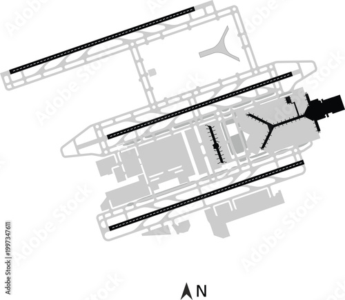 Hong Kong Chek Lap Kok Airport Map Diagram Layout Blank Runway Taxiway Terminal Isolated Illustration