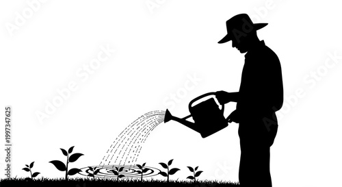 Man watering plants with a can.