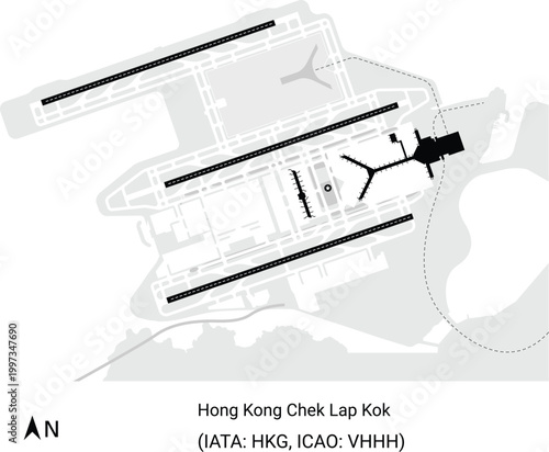Hong Kong Chek Lap Kok Airport HKG VHHH Map Diagram Layout Runway Taxiway Terminal Isolated Illustration