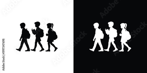 Black and white silhouettes of four business professionals walking in a row black background