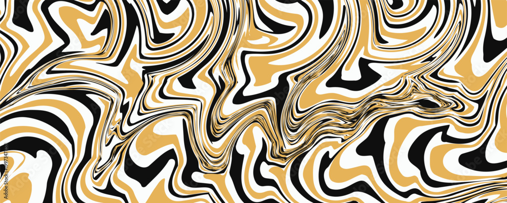 Obraz premium Black, white, and gold abstract marble pattern design with fluid shapes of color. grunge lines ikat pattern, ikat seamless pattern, Vector illustration background for print the paper.