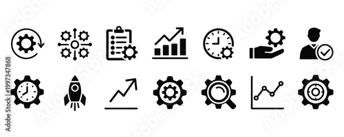 Business process optimization and productivity icons for workflow efficiency and growth strategy