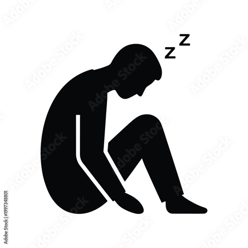 Falling asleep man silhouette vector, tired male pose for sleep, fatigue awareness and healthcare logo design