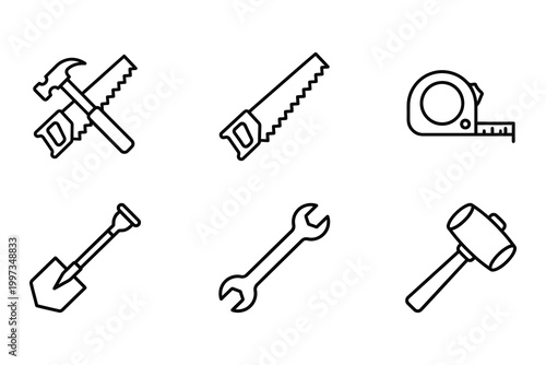 Fotografie Handy collection of basic tools including hammer saw wrench shovel tape measure