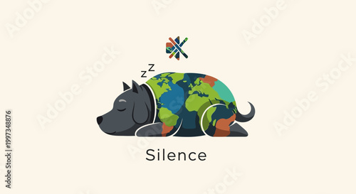 Sleeping Dog with Earth Body Symbolizing Global Silence.