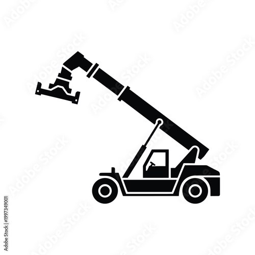 Reach stacker silhouette vector, container handling equipment for port logistics and shipping yard branding