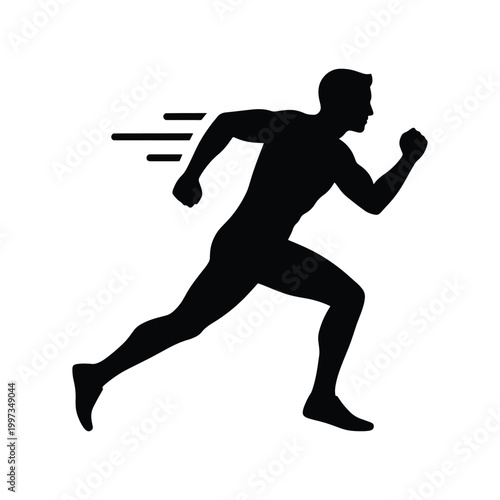 Running fast man silhouette vector, sprinting male pose for speed, fitness and sport branding design
