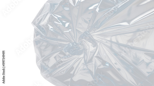 Transparent plastic bag tied in knot close up, waste pollution and packaging concept 


