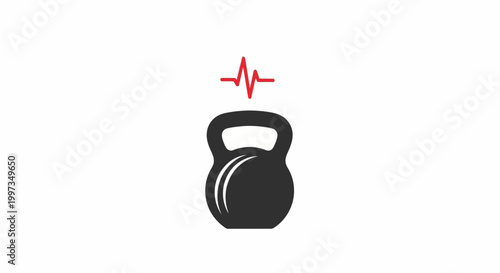Fitness concept with kettlebell and heartbeat.