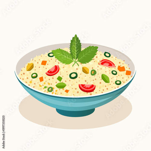 Couscous-Salat mit Gemüse und Minze frisch angerichtet