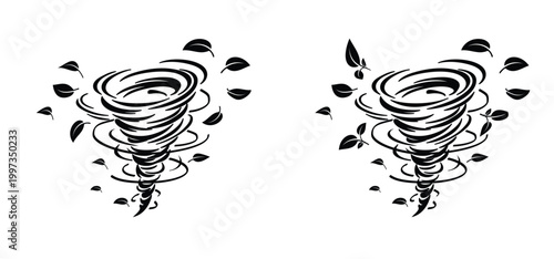Ternado, wind lines. Storm wave and tree leaves. Hurricane waves. El Nino and La Nina concept. Very bad weather. Water spiral.. Strong wind. hurricane, whirlwind, powerful and tropical with high wind 
