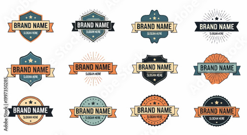 Collection of Twelve Vintage Brand Name Logos and Emblems.