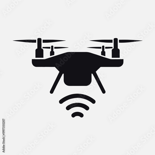 Drone icon with wi fi signal waves vector graphic, remote control, wireless  connection 