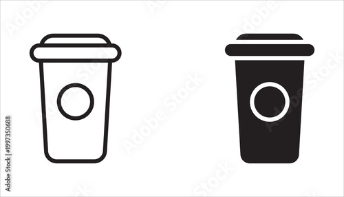 Coffee cup icon set. Disposable coffee cups. Plastic containers for hot and cold drinks, juice, tea. Transparent.
