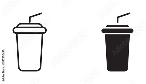 Coffee cup icon set. Disposable coffee cups. Plastic containers for hot and cold drinks, juice, tea. Transparent.