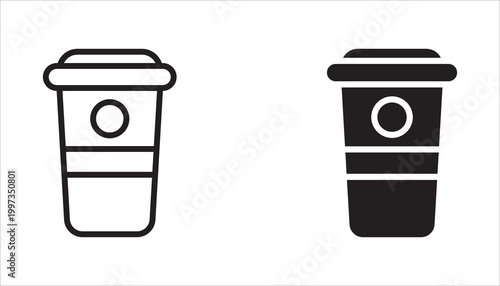 Coffee cup icon set. Disposable coffee cups. Plastic containers for hot and cold drinks, juice, tea. Transparent.