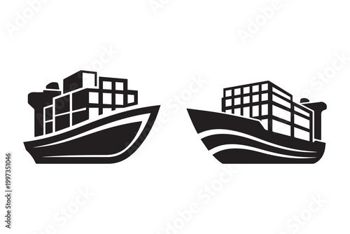 Container ship silhouette on white background