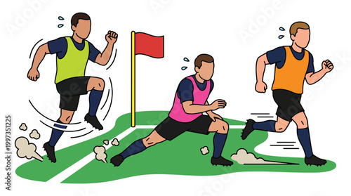 Professional football players doing lateral lunges and dynamic stretches during team warm up drills.