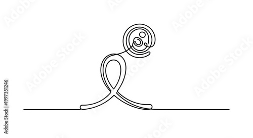 Continuous line art illustration of a stylized embryo or fetus symbol for reproduction, pregnancy, and new life in a minimalist black and white design