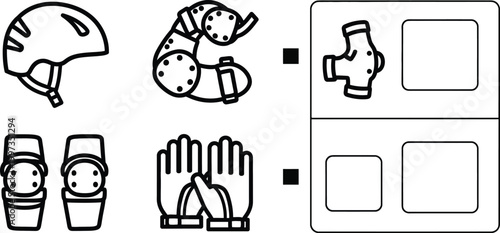 Skateboarding Protective Gear Icons: Helmet, Elbow Pads, Knee Pads, Gloves