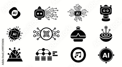 Artificial Intelligence and Future Technology Robot Icon Set