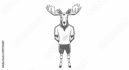 Anthropomorphic Moose Wearing Shirt and Shorts Posing Confidently.