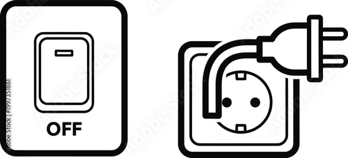 Electrical Switch OFF and Plugged Socket Icon Set