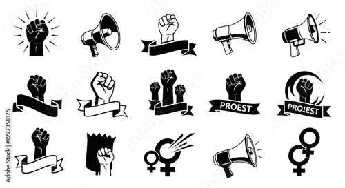 Feminist Movement and Women Rights Activism Protest Icons