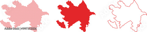 Red Dot Map Outline and Solid Shape of Azerbaijan on White Background vector illustration