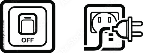 Electrical Switch OFF and Plug in Socket Icon Set