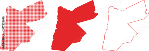 Red Dot Map Outline and Solid Shape of Jordan on White Background vector illustration
