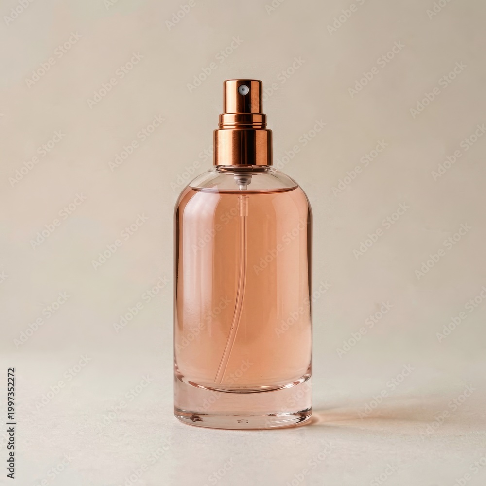 Naklejka premium Rose Gold Perfume Bottle with Spray Nozzle on Neutral Background