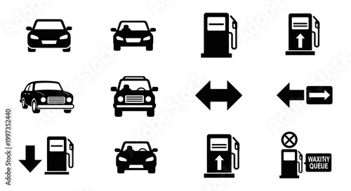 Automotive Fuel Station and Traffic Direction Symbols