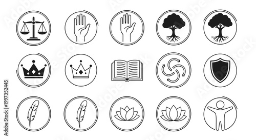 Legal Justice and Human Values Circular Icons