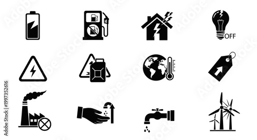 Resource Scarcity and Energy Shortage Industrial Icons