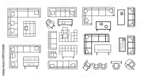 architectural furniture plan vector icons interior design floor plans sofa and couch