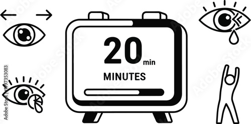 Eye Strain Relief, 20 Minute Break Timer, Vision Care and Relaxation Concept