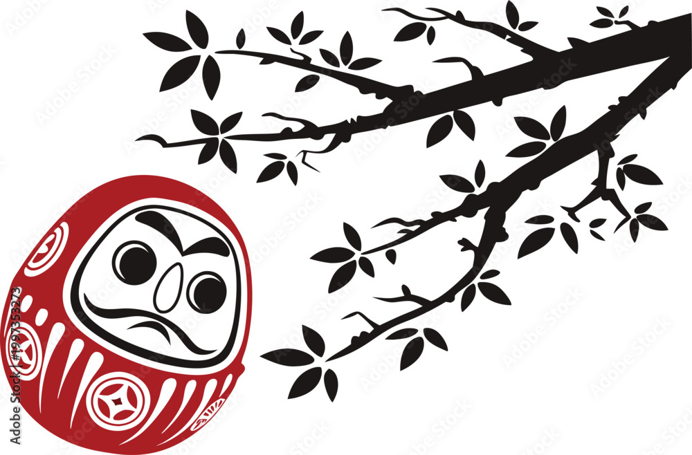 Obraz premium Realistic Daruma Doll Japanese Charm Design. Traditional Daruma Doll Lucky Wish Symbol. Japanese Daruma Doll Fortune Red Icon. Realistic Daruma Doll Cultural Mascot Art. Daruma Doll Goal Motivation