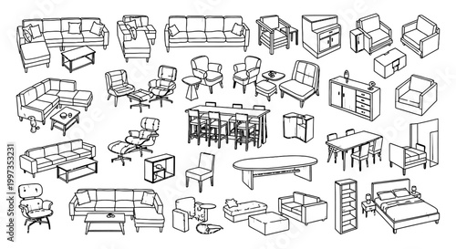 diverse collection of modern furniture and home decor line art