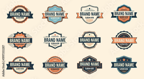 Collection of Vintage Brand Name Logos and Emblems.