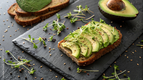 Avocado Toast with Microgreens on Slate