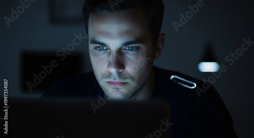 Focused Male Professional Working Overtime at Night