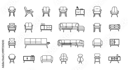 Comprehensive Collection of Architectural Furniture CAD Blocks Featuring 2D CAD Sofa and Couch Elevation Views, Vector Icons for Interior Design and Technical Blueprints
