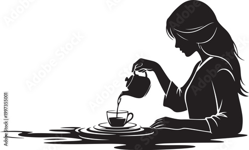 Woman pouring tea into cup on saucer