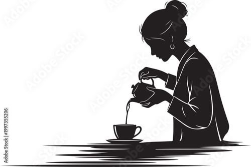 Woman pouring tea into cup silhouette
