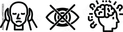 Mental Health Icons: Stress, Blindness, and Confusion