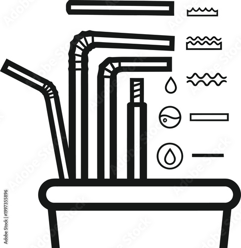 Abstract Illustration of Drinking Straws and Liquid Elements